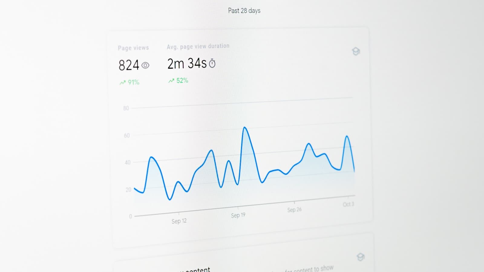 Pantalla de computadora con una gráfica de líneas de métricas, como las que muestran las herramientas SEO gratuitas
