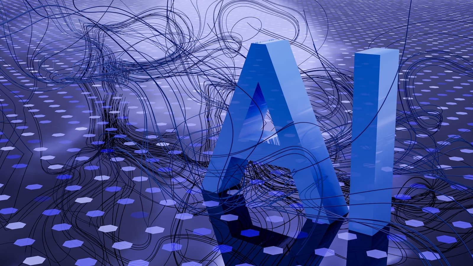 Visualización abstracta de inteligencia artificial generativa y motores de respuesta