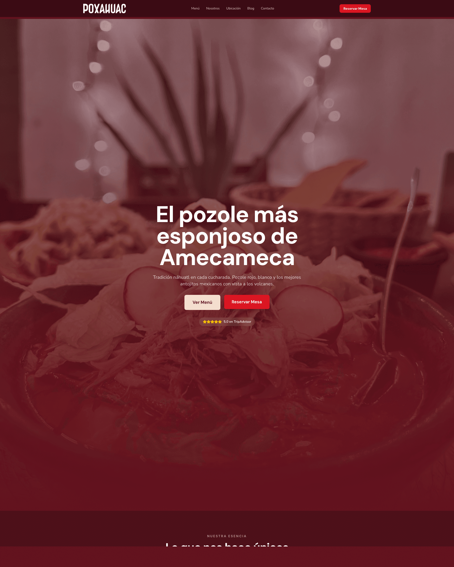 Página completa — menú estrella, testimonios y mapa